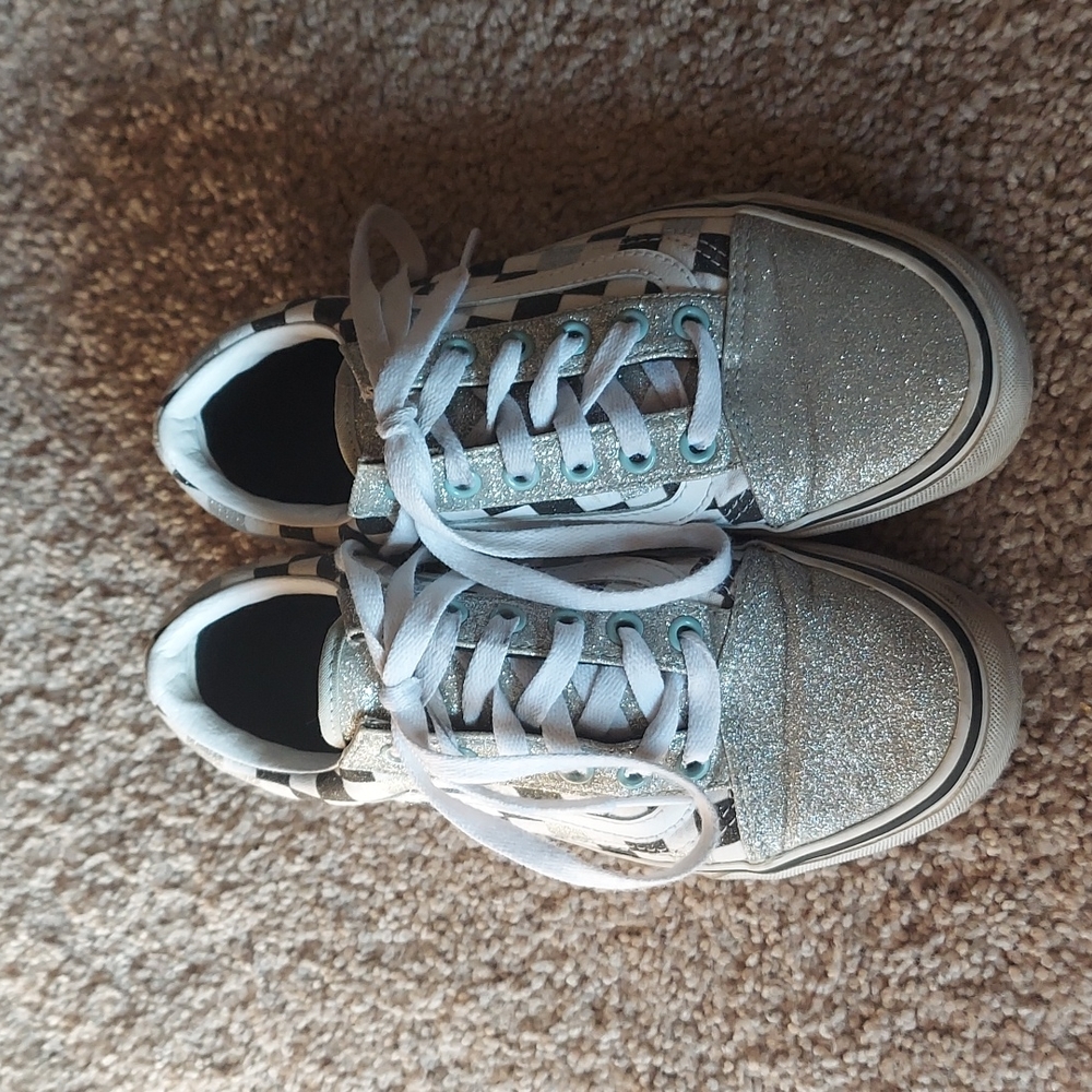 VANS WOMENS GLITTER CHECKER CLASSIC SNEAKERS US 6.5